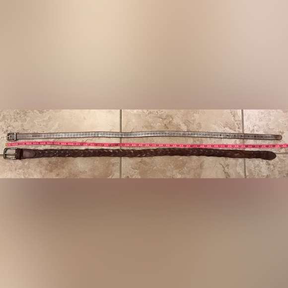 2 American Eagle Leather Belts: Brown Braided Belt (30) & Silver Skinny Belt (S) - Picture 5 of 13